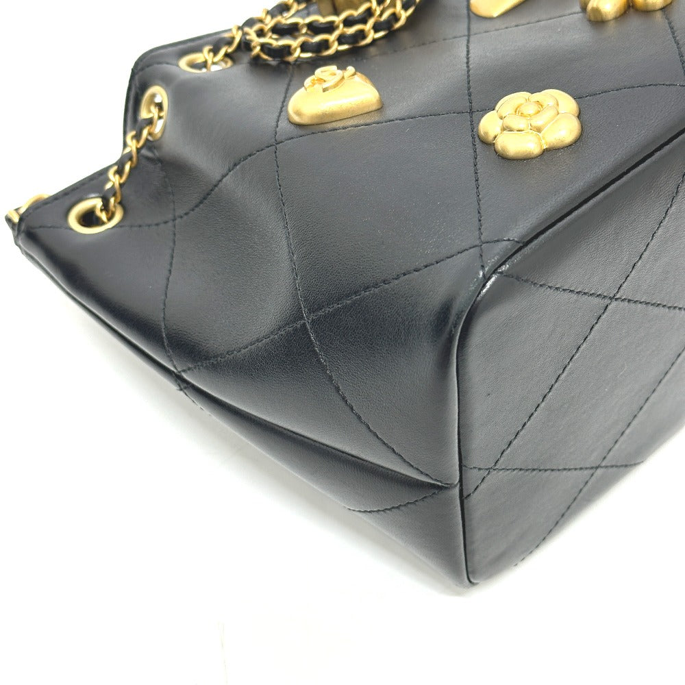 CHANEL AS5824 25K ドローストリング アイコン チェーン カバン バッグ ショルダーバッグ レザー レディース ブラック