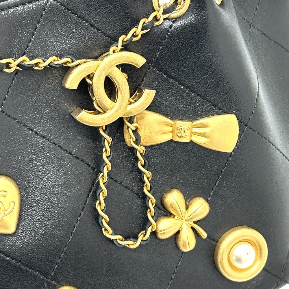 CHANEL AS5824 25K ドローストリング アイコン チェーン カバン バッグ ショルダーバッグ レザー レディース ブラック