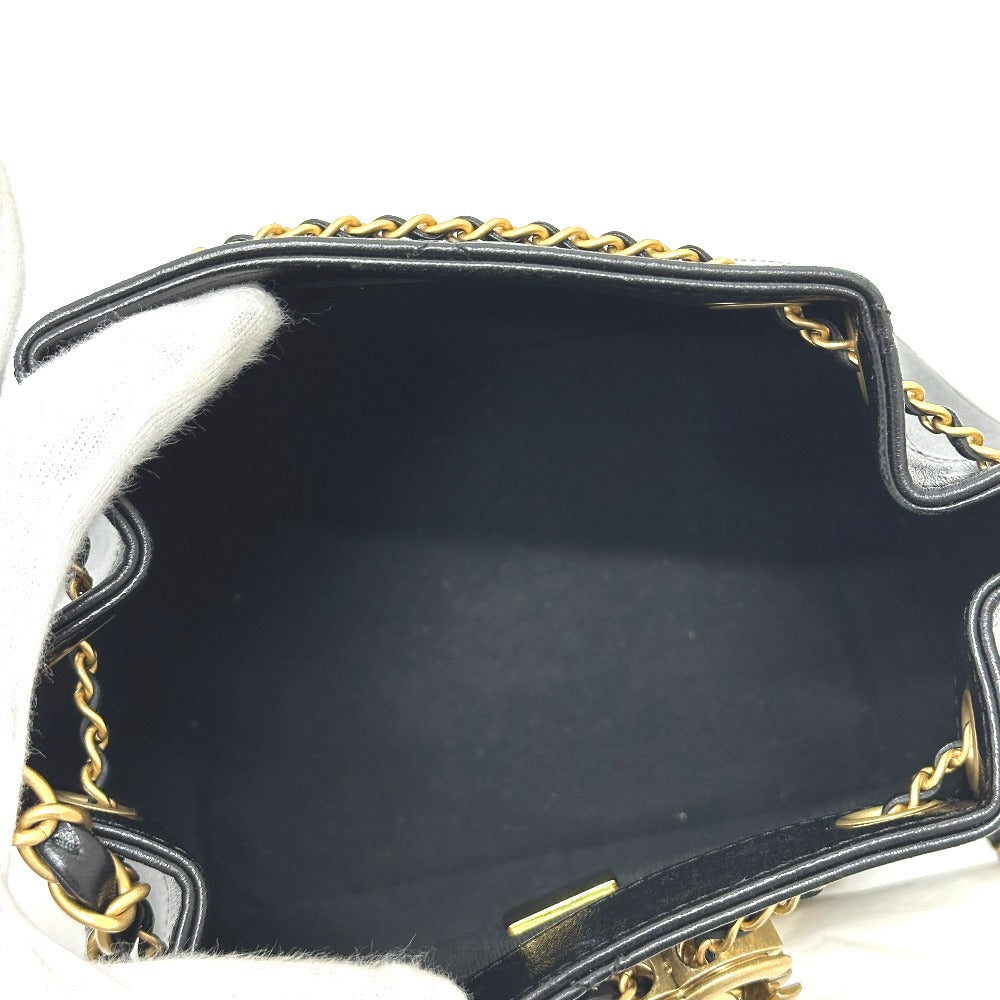 CHANEL AS5824 25K ドローストリング アイコン チェーン カバン バッグ ショルダーバッグ レザー レディース ブラック