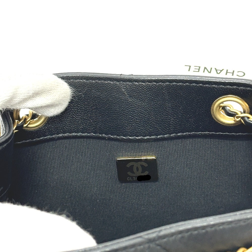 CHANEL AS5824 25K ドローストリング アイコン チェーン カバン バッグ ショルダーバッグ レザー レディース ブラック