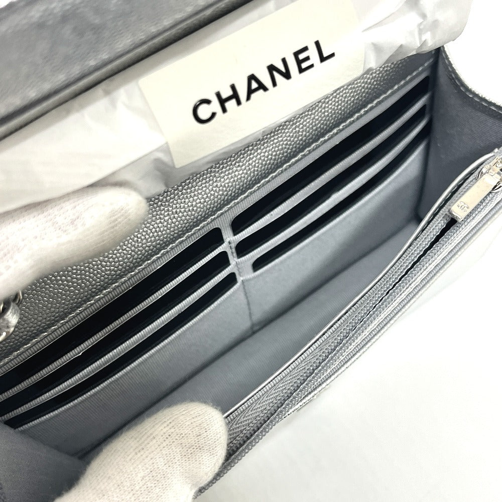 CHANEL AP4653 Métiers d'Art Collection Coco Mark Chain Wallet Shoulder Bag in Caviar Leather, Silver