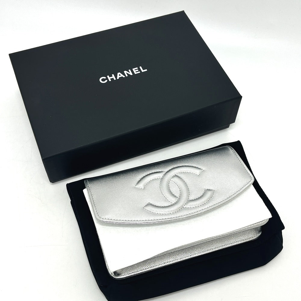 CHANEL AP4653 Métiers d'Art Collection Coco Mark Chain Wallet Shoulder Bag in Caviar Leather, Silver