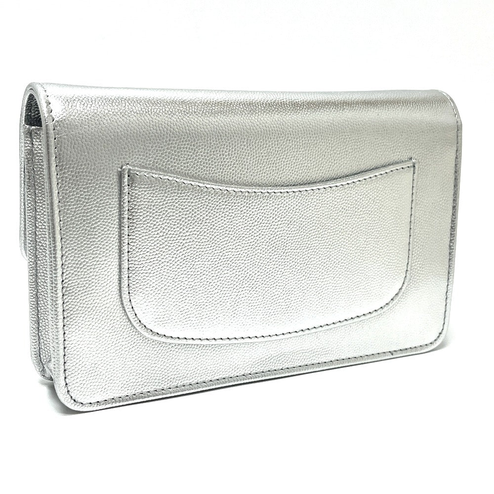 CHANEL AP4653 Métiers d'Art Collection Coco Mark Chain Wallet Shoulder Bag in Caviar Leather, Silver