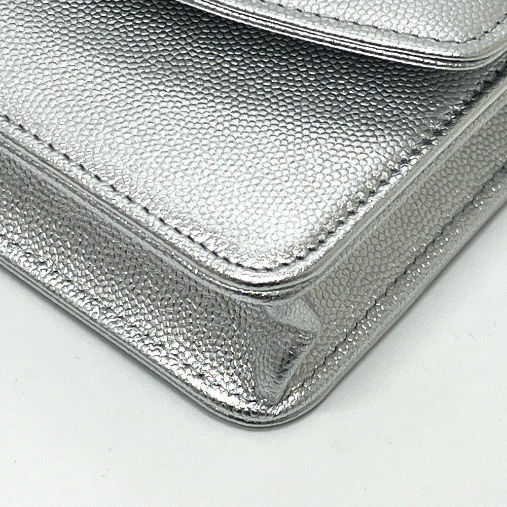 CHANEL AP4653 Métiers d'Art Collection Coco Mark Chain Wallet Shoulder Bag in Caviar Leather, Silver