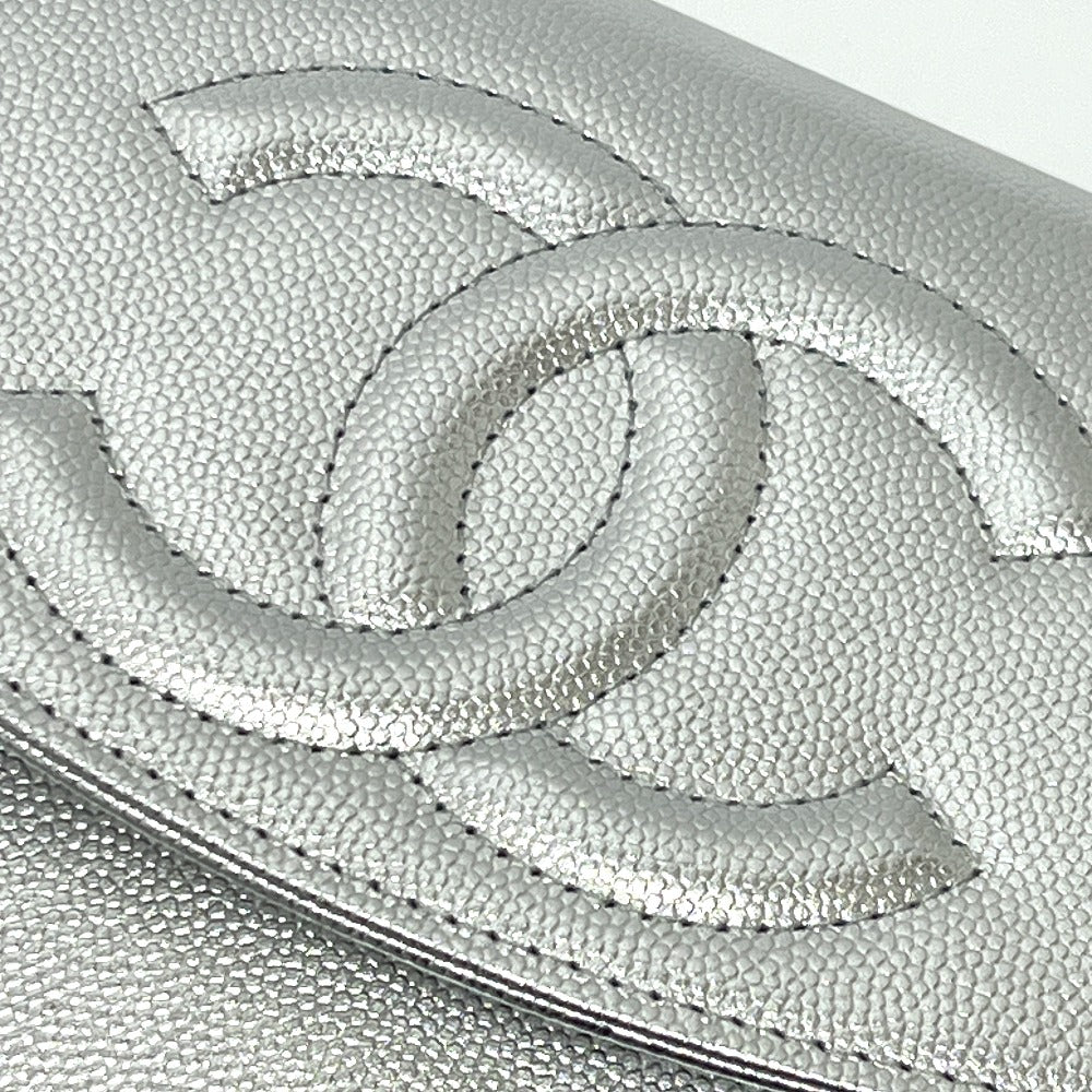 CHANEL AP4653 Métiers d'Art Collection Coco Mark Chain Wallet Shoulder Bag in Caviar Leather, Silver