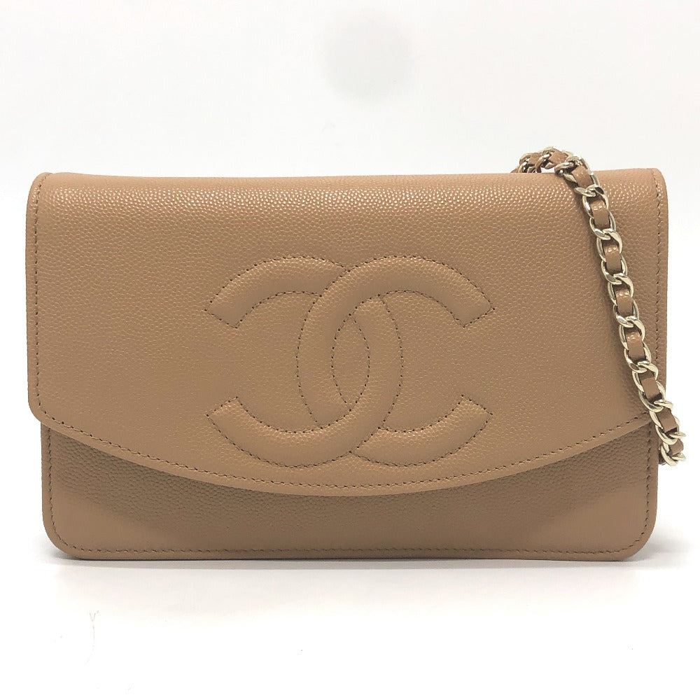 CHANEL AP4653 Métiers d'Art Collection Coco Mark Chain Wallet/Shoulder Bag in Caviar Leather, Beige