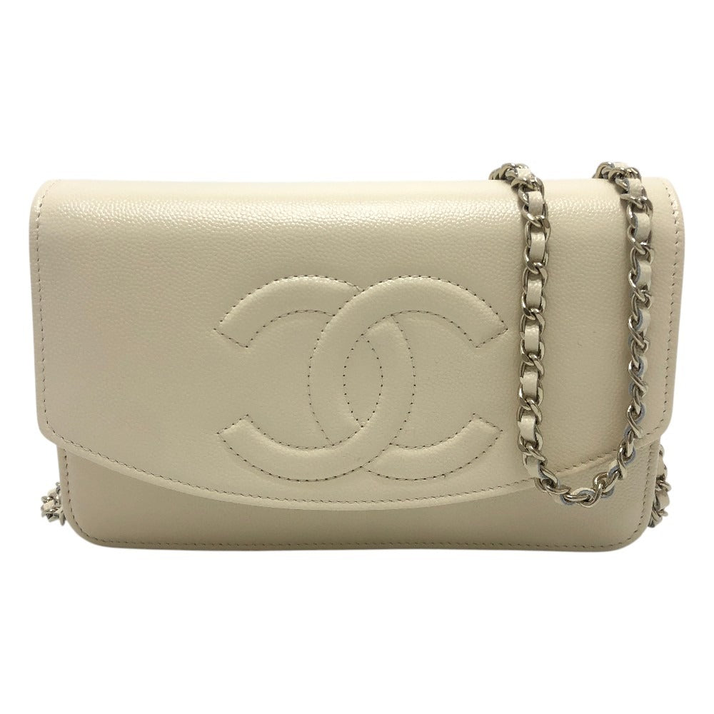 CHANEL AP4653 メティエダール コレクション ココマーク カバン チェーンウォレット 斜め掛け ショルダーバッグ キャビアスキン レディース クリームホワイト ホワイト