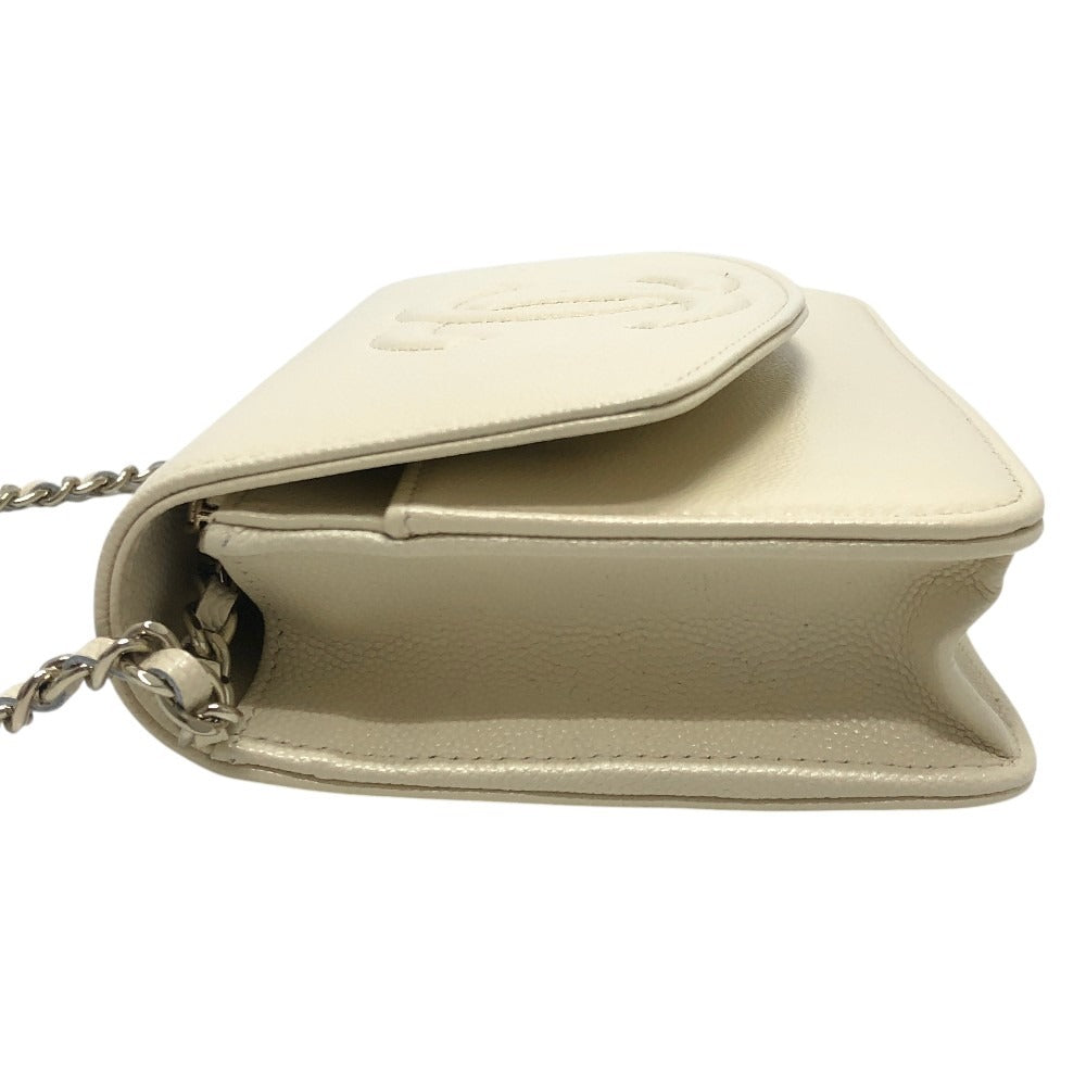 CHANEL AP4653 メティエダール コレクション ココマーク カバン チェーンウォレット 斜め掛け ショルダーバッグ キャビアスキン レディース クリームホワイト ホワイト