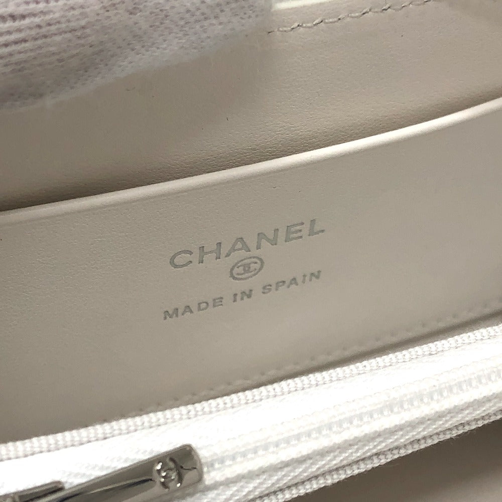 CHANEL AP3728 Star Coco Mark Round Coin Case Compact Wallet Long Wallet Caviar Leather Women's White