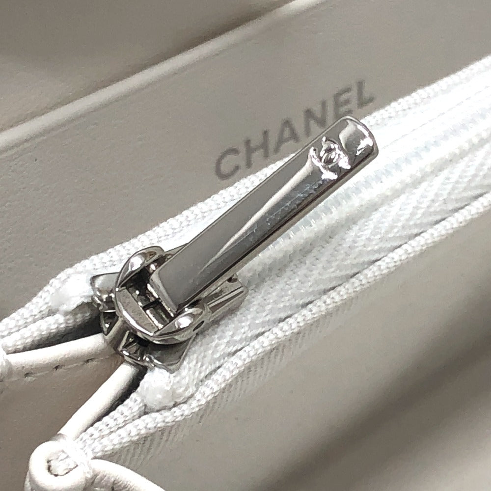 CHANEL AP3728 Star Coco Mark Round Coin Case Compact Wallet Long Wallet Caviar Leather Women's White