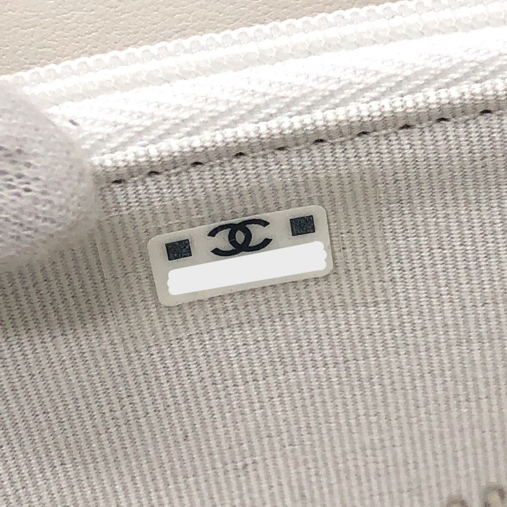 CHANEL AP3728 Star Coco Mark Round Coin Case Compact Wallet Long Wallet Caviar Leather Women's White