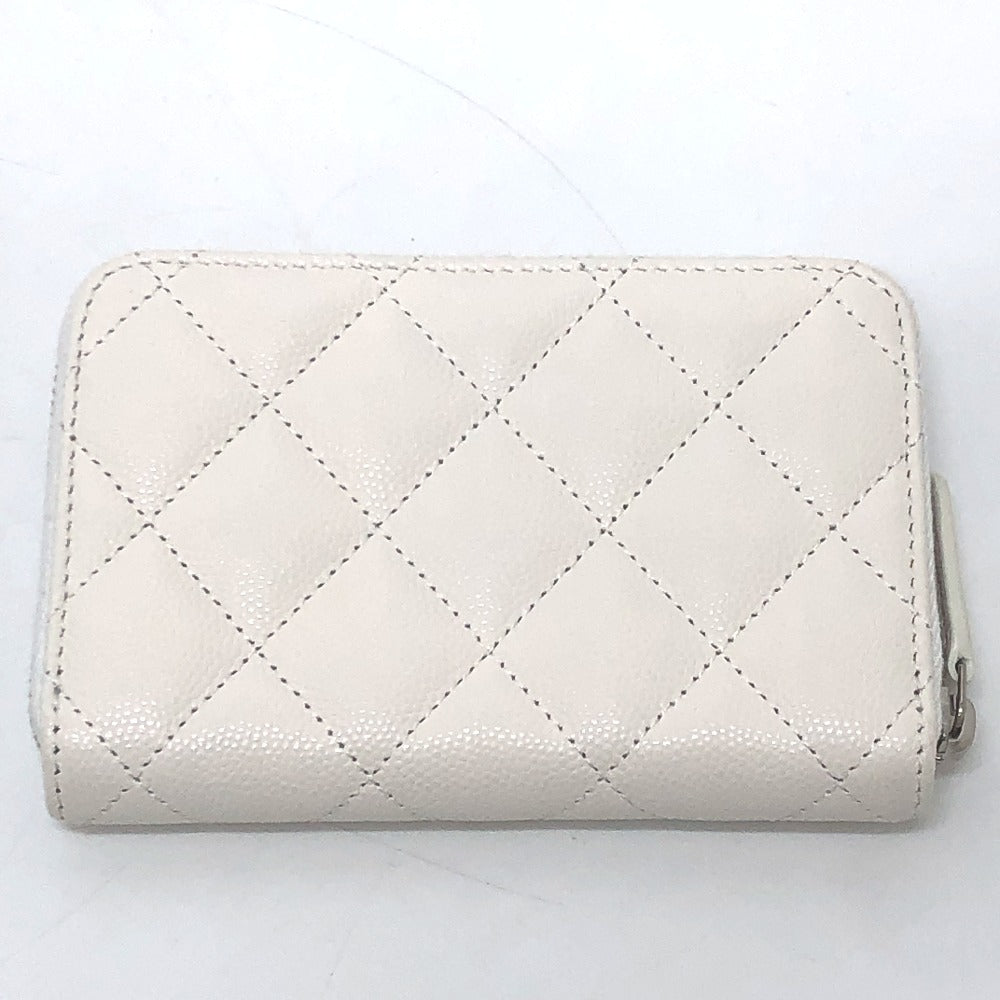 CHANEL AP3728 Star Coco Mark Round Coin Case Compact Wallet Long Wallet Caviar Leather Women's White
