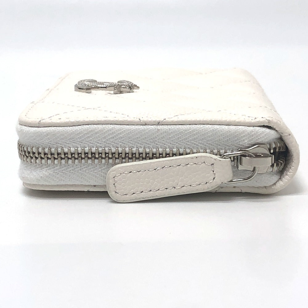 CHANEL AP3728 Star Coco Mark Round Coin Case Compact Wallet Long Wallet Caviar Leather Women's White