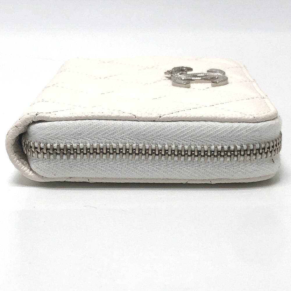 CHANEL AP3728 Star Coco Mark Round Coin Case Compact Wallet Long Wallet Caviar Leather Women's White