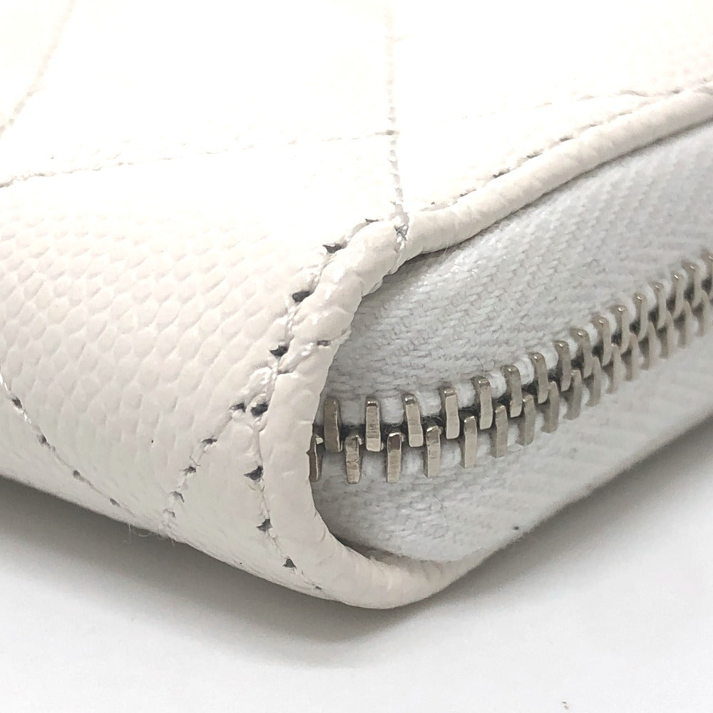 CHANEL AP3728 Star Coco Mark Round Coin Case Compact Wallet Long Wallet Caviar Leather Women's White