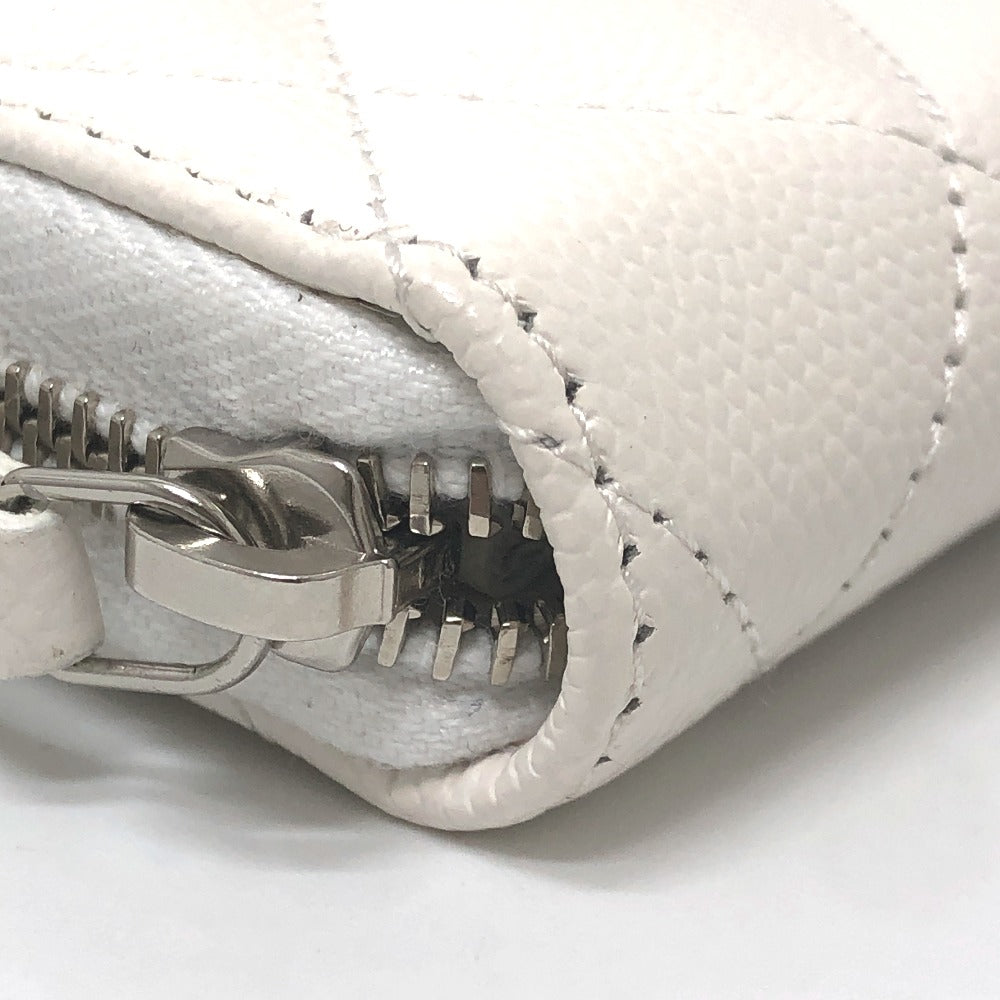 CHANEL AP3728 Star Coco Mark Round Coin Case Compact Wallet Long Wallet Caviar Leather Women's White