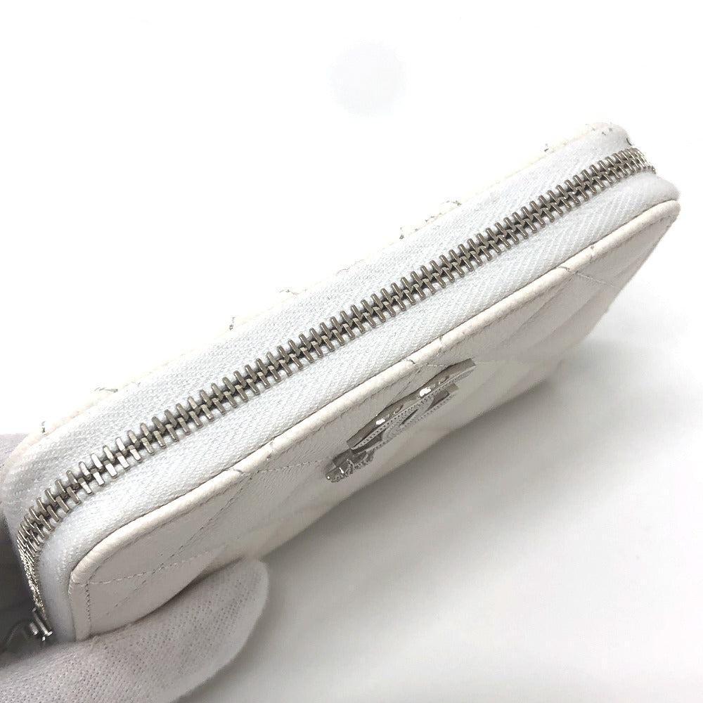 CHANEL AP3728 Star Coco Mark Round Coin Case Compact Wallet Long Wallet Caviar Leather Women's White