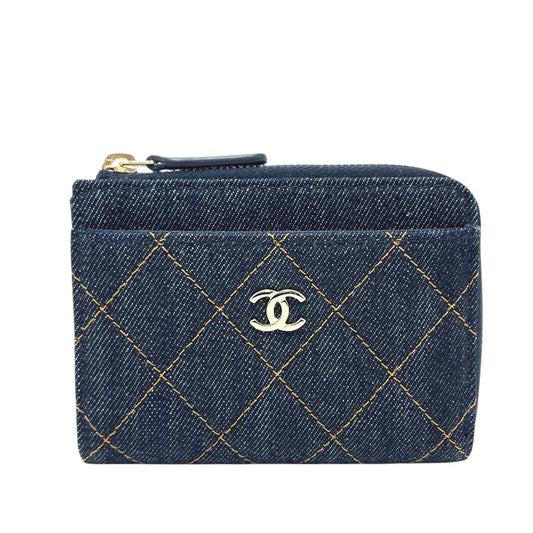 CHANEL AP4893 Matelasse CC Mark Card holder, fragment case, wallet coin purse Denim blue/GoldHardware Used