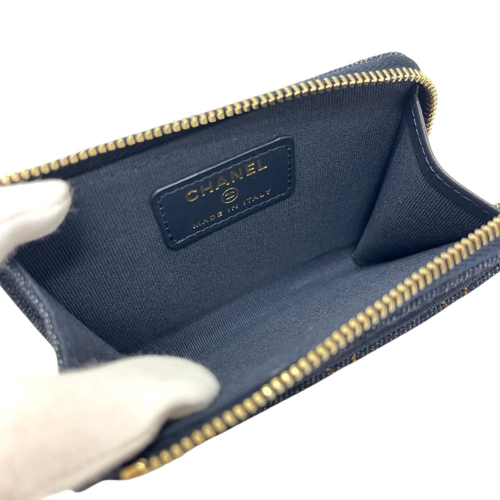 CHANEL AP4893 Matelasse CC Mark Card holder, fragment case, wallet coin purse Denim blue/GoldHardware Used