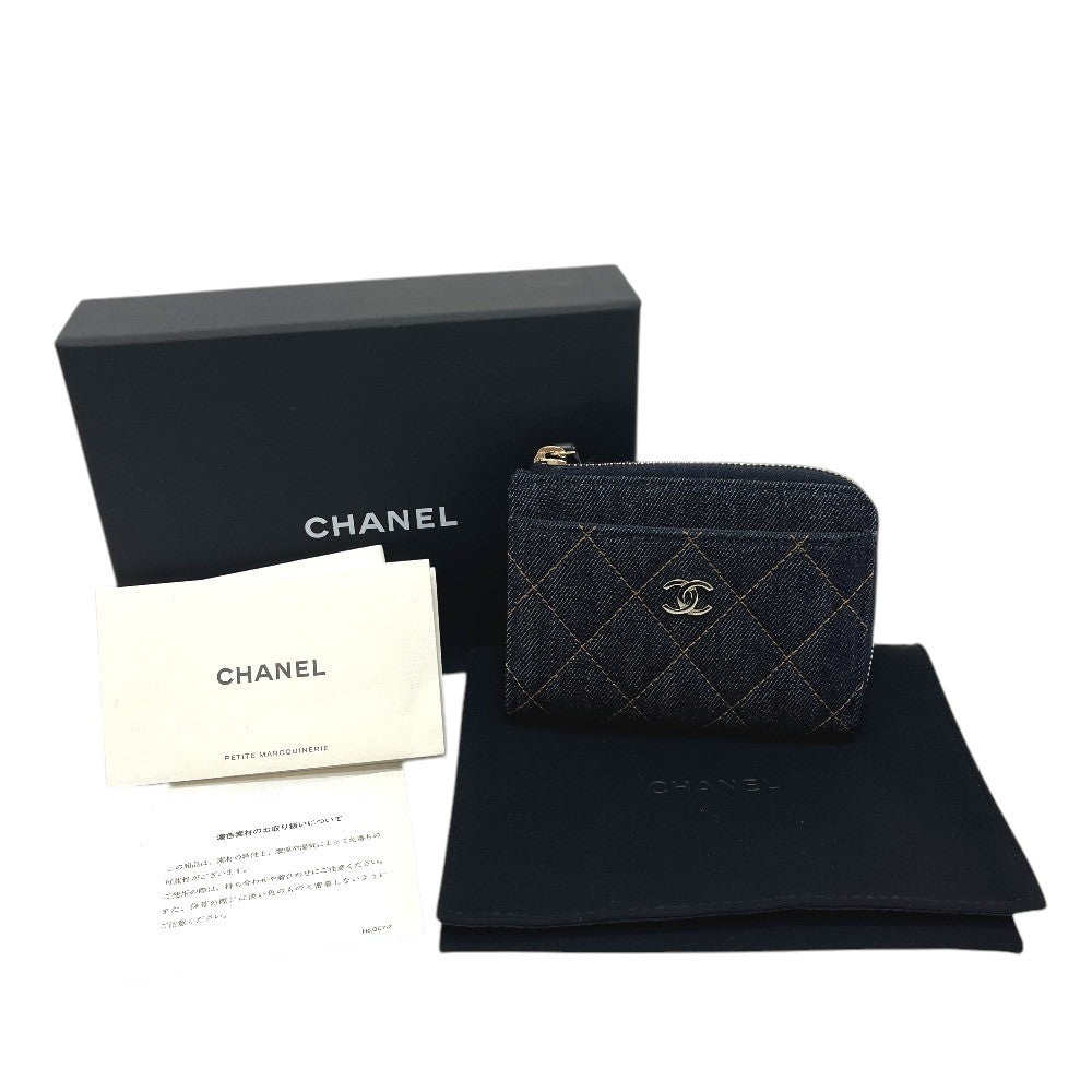 CHANEL AP4893 Matelasse CC Mark Card holder, fragment case, wallet coin purse Denim blue/GoldHardware Used