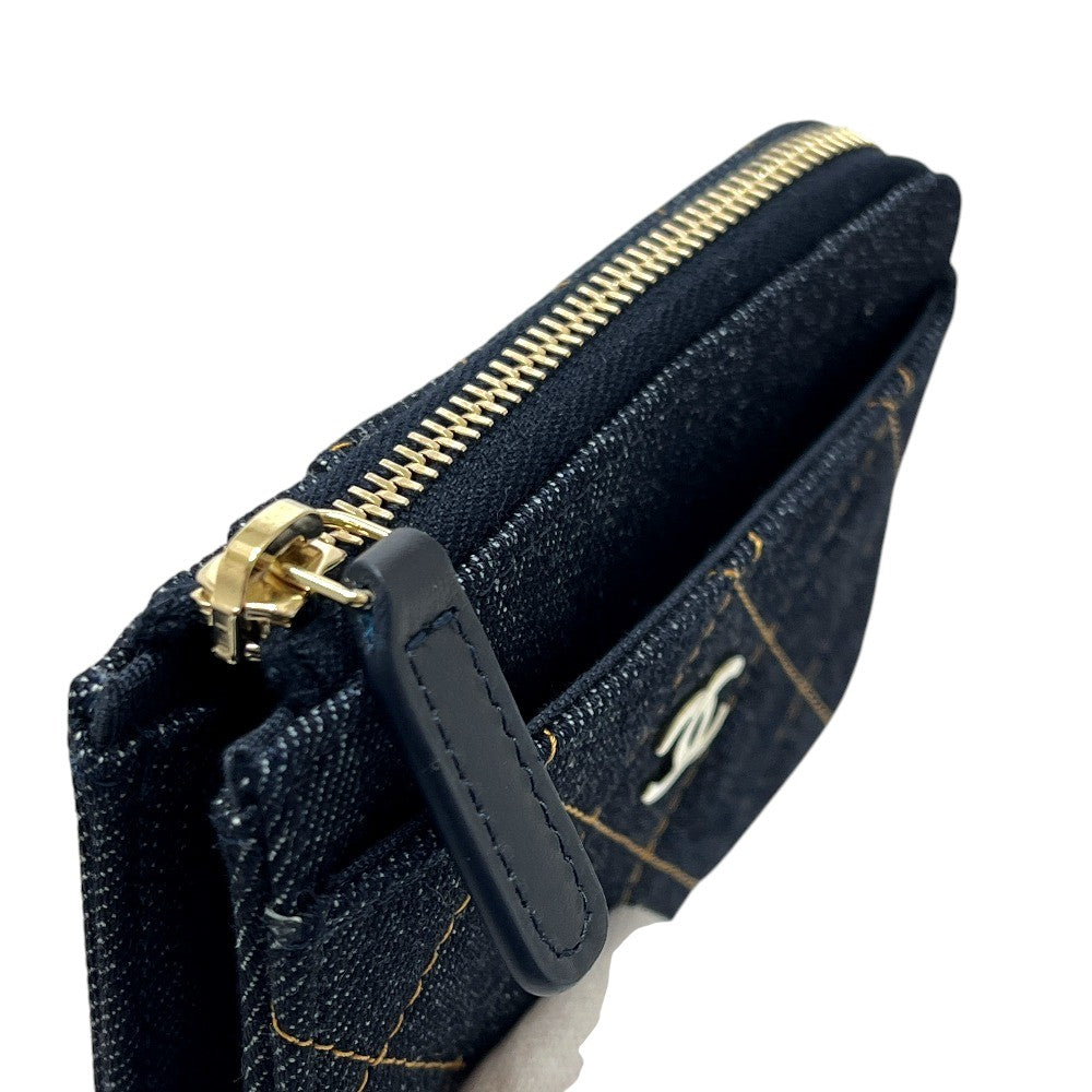 CHANEL AP4893 Matelasse CC Mark Card holder, fragment case, wallet coin purse Denim blue/GoldHardware Used