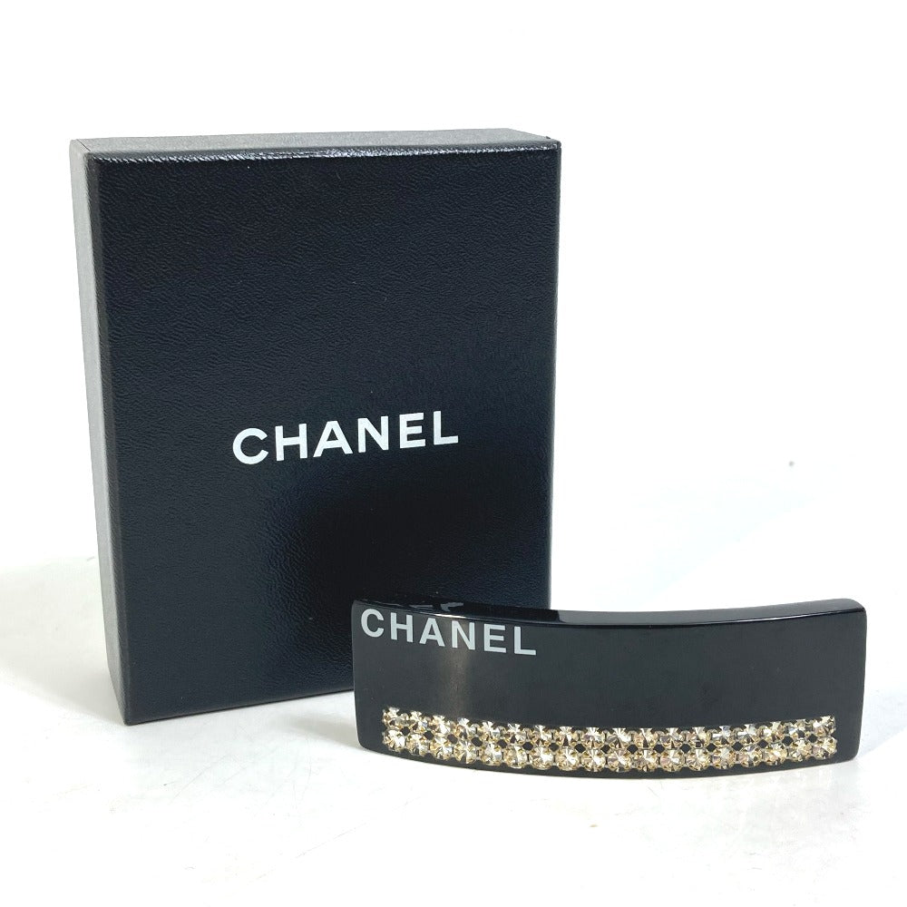 CHANEL 05P ロゴ ラインストーン ヘアアクセサリー バレッタ プラスチック レディース ブラック