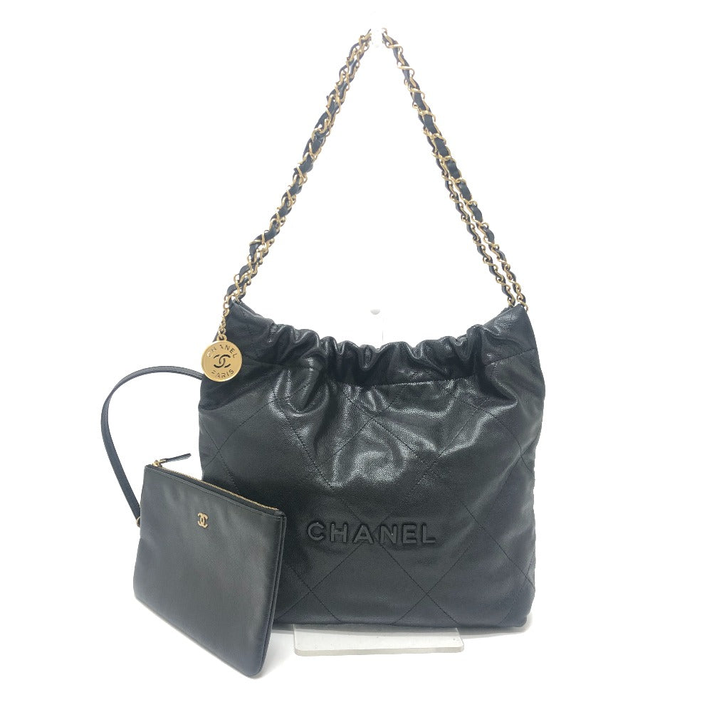 CHANEL AS3260 シャネル22 スモール ココマーク ゴールド金具 カバン 肩掛け ショルダーバッグ キャビアスキン レディース ブラック