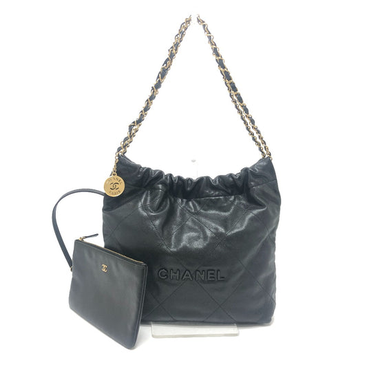 CHANEL AS3260 シャネル22 スモール ココマーク ゴールド金具 カバン 肩掛け ショルダーバッグ キャビアスキン レディース ブラック