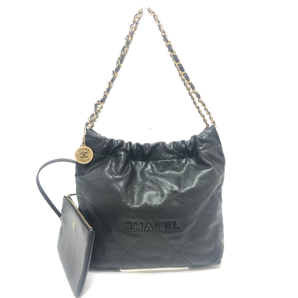 CHANEL AS3260 シャネル22 スモール ココマーク ゴールド金具 カバン 肩掛け ショルダーバッグ キャビアスキン レディース ブラック