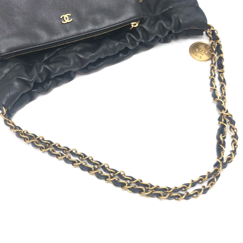 CHANEL AS3260 シャネル22 スモール ココマーク ゴールド金具 カバン 肩掛け ショルダーバッグ キャビアスキン レディース ブラック