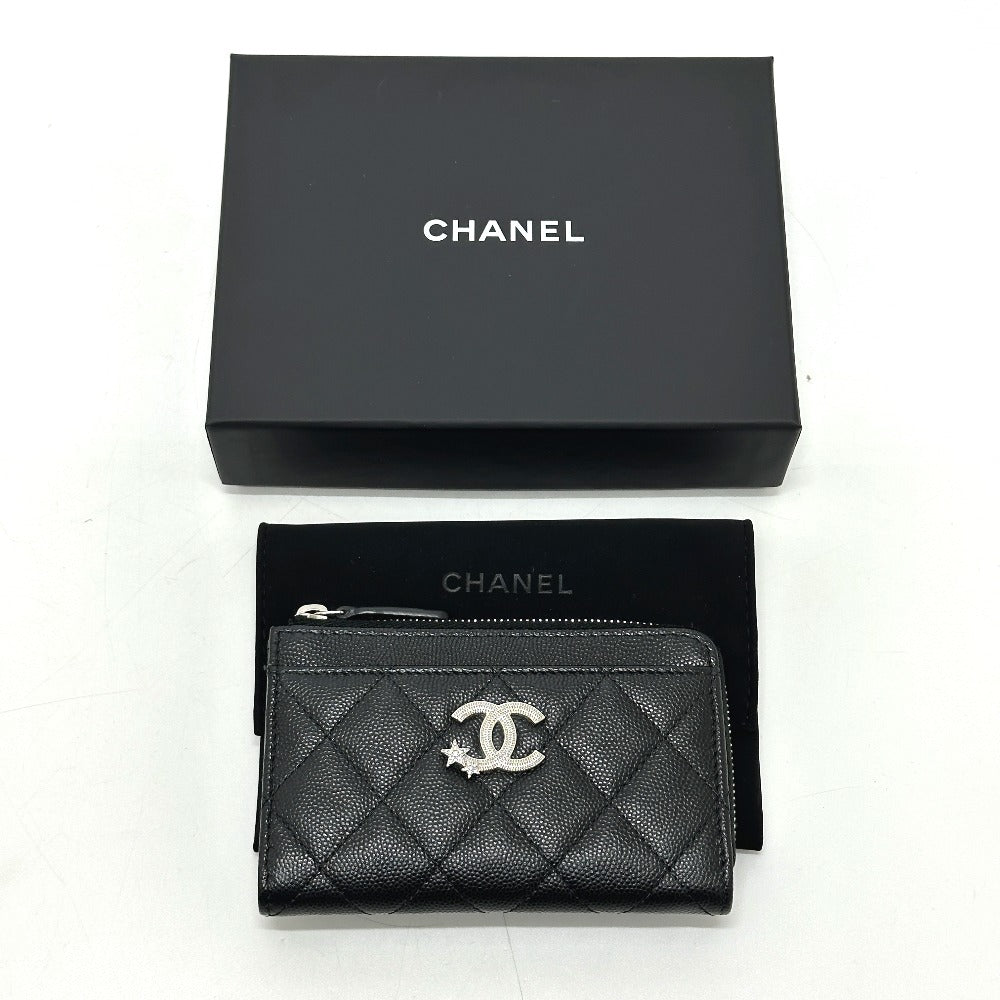 CHANEL AP3732 マトラッセ ココマーク スター CC カード コインパース 財布 コインケース キャビアスキン レディース ブラック