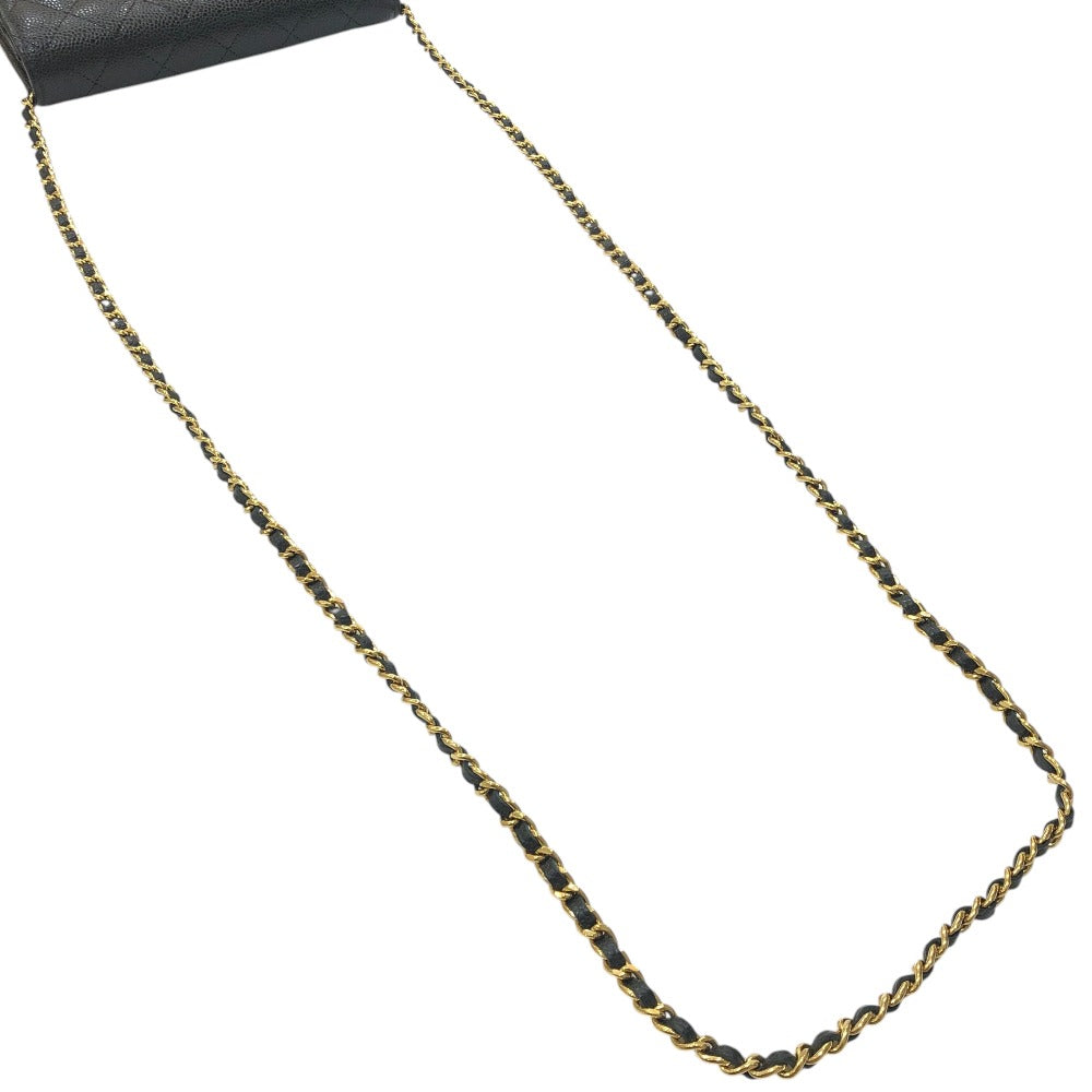 CHANEL AP0250 マトラッセ ココマーク チェーンウォレット カバン 財布 斜め掛け ショルダーバッグ キャビアスキン レディース ブラック