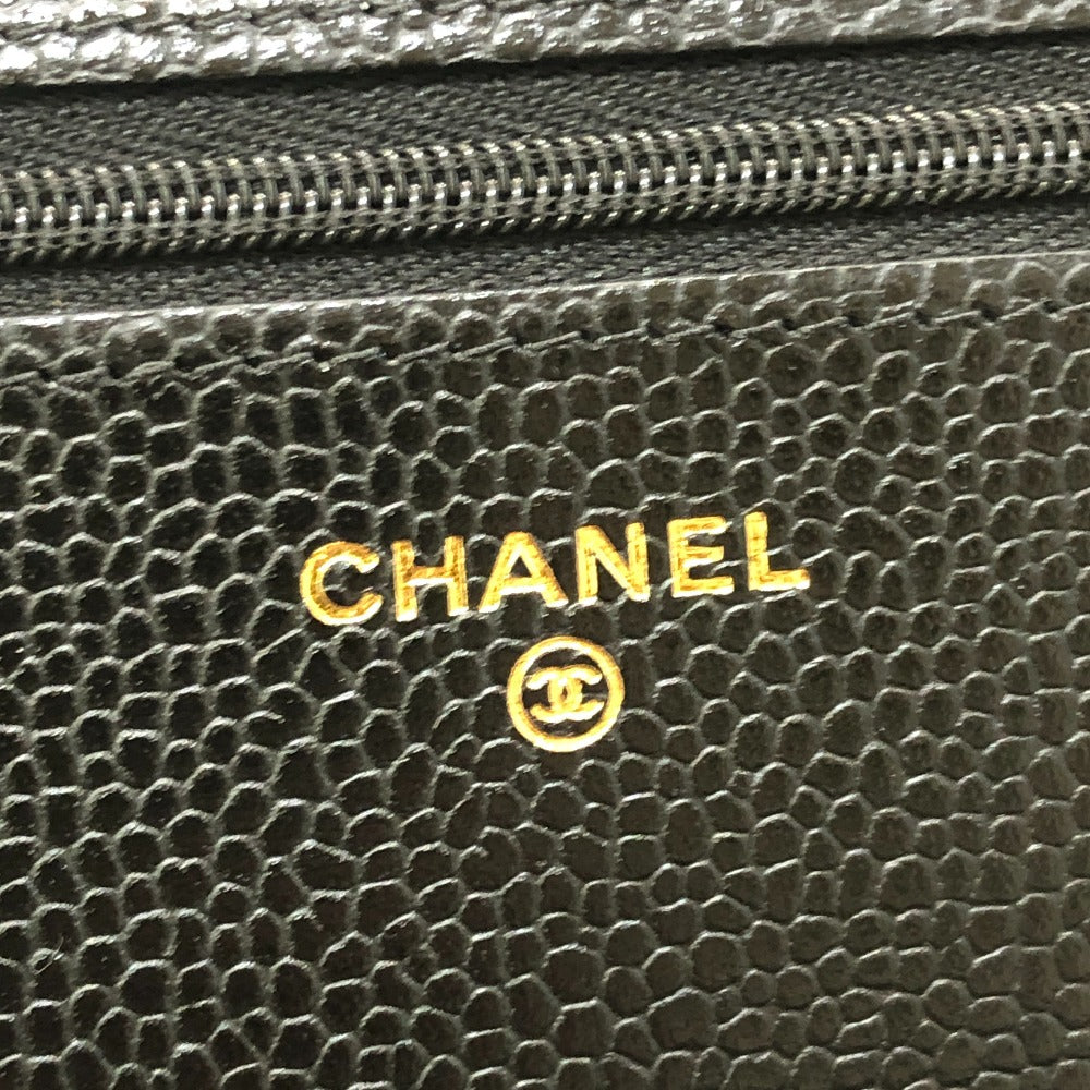 CHANEL AP0250 マトラッセ ココマーク チェーンウォレット カバン 財布 斜め掛け ショルダーバッグ キャビアスキン レディース ブラック