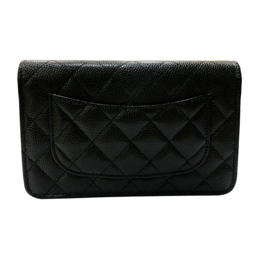 CHANEL AP0250 Matelasse Coco Mark Chain Wallet Bag Purse Crossbody Shoulder Bag Caviar Skin Ladies Black