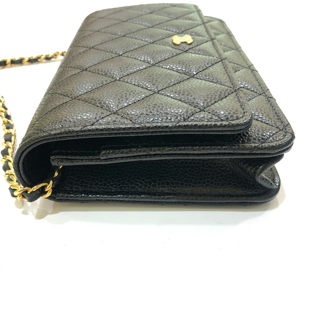 CHANEL AP0250 マトラッセ ココマーク チェーンウォレット カバン 財布 斜め掛け ショルダーバッグ キャビアスキン レディース ブラック