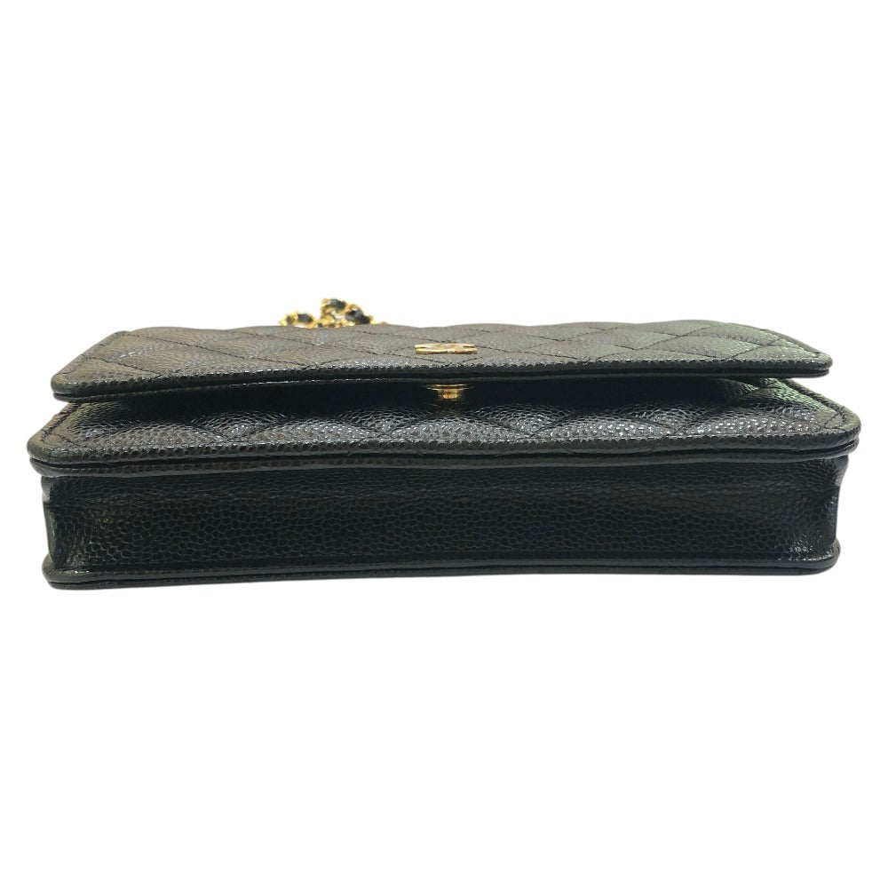 CHANEL AP0250 マトラッセ ココマーク チェーンウォレット カバン 財布 斜め掛け ショルダーバッグ キャビアスキン レディース ブラック