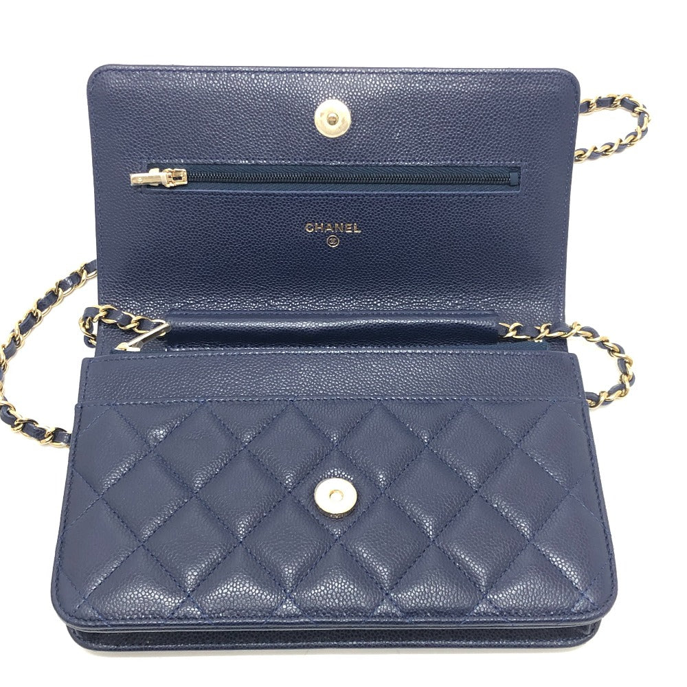 CHANEL AP0250 マトラッセ ココマーク クラシック チェーンウォレット カバン ゴールド金具 ショルダーバッグ キャビアスキン レディース ブルー
