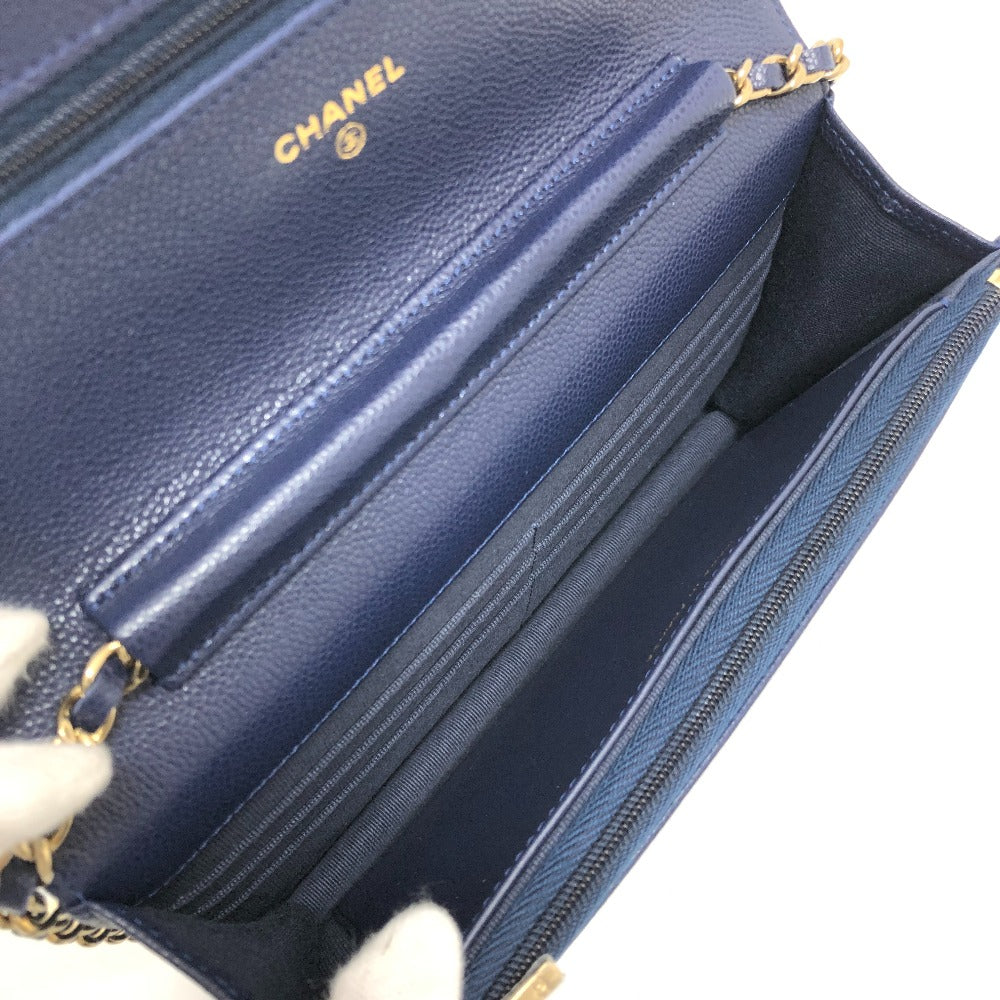 CHANEL AP0250 マトラッセ ココマーク クラシック チェーンウォレット カバン ゴールド金具 ショルダーバッグ キャビアスキン レディース ブルー