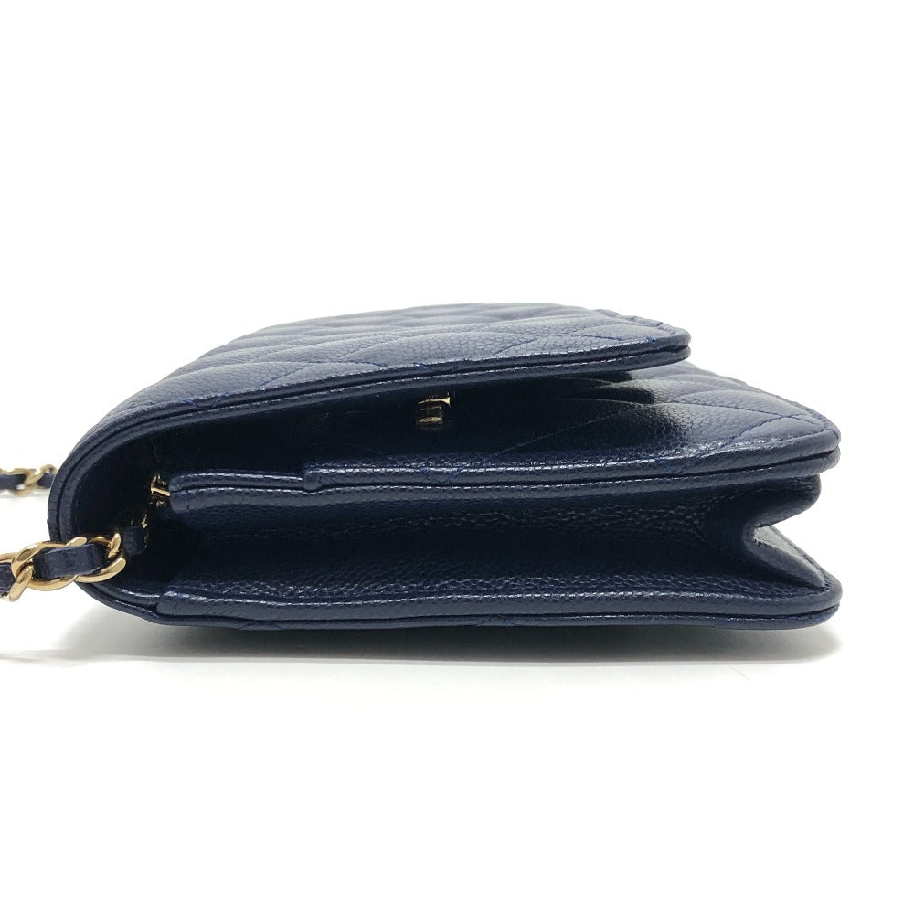 CHANEL AP0250 マトラッセ ココマーク クラシック チェーンウォレット カバン ゴールド金具 ショルダーバッグ キャビアスキン レディース ブルー