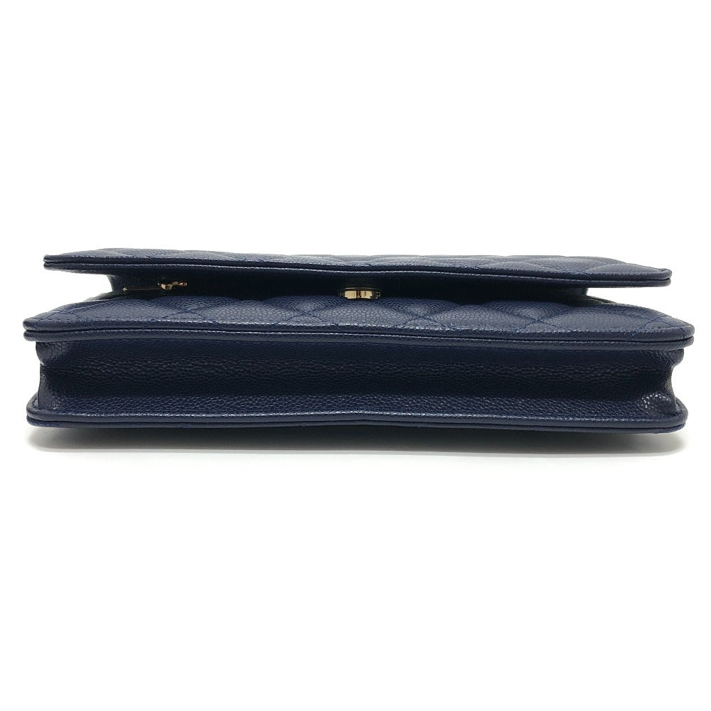 CHANEL AP0250 マトラッセ ココマーク クラシック チェーンウォレット カバン ゴールド金具 ショルダーバッグ キャビアスキン レディース ブルー