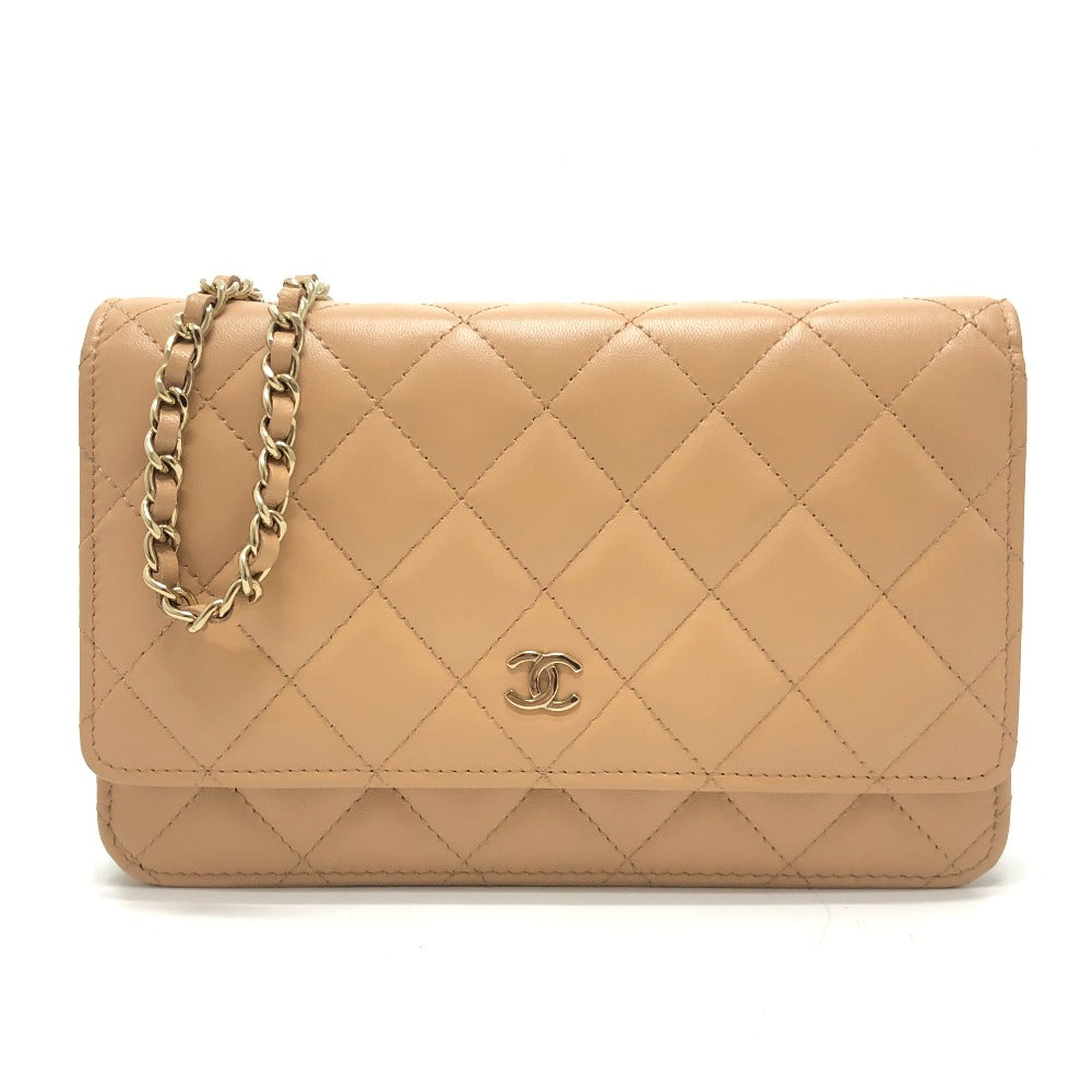 CHANEL AP0250 マトラッセ ココマーク クラシック チェーンウォレット カバン ショルダーバッグ ラムスキン レディース ベージュ