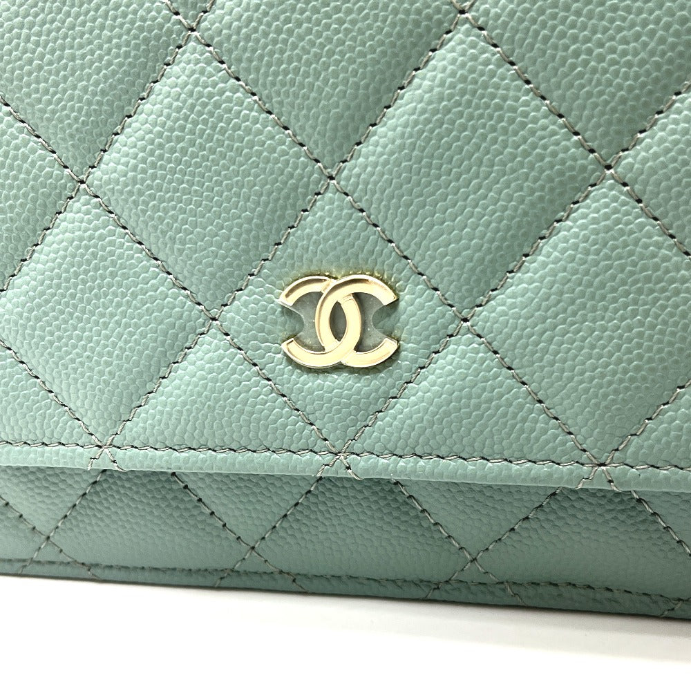 CHANEL AP0250 Matelasse CC Mark Classic Bag Wallet Chain Wallet Pochette Crossbody Shoulder Bag Caviar Leather Blue gray gray Used