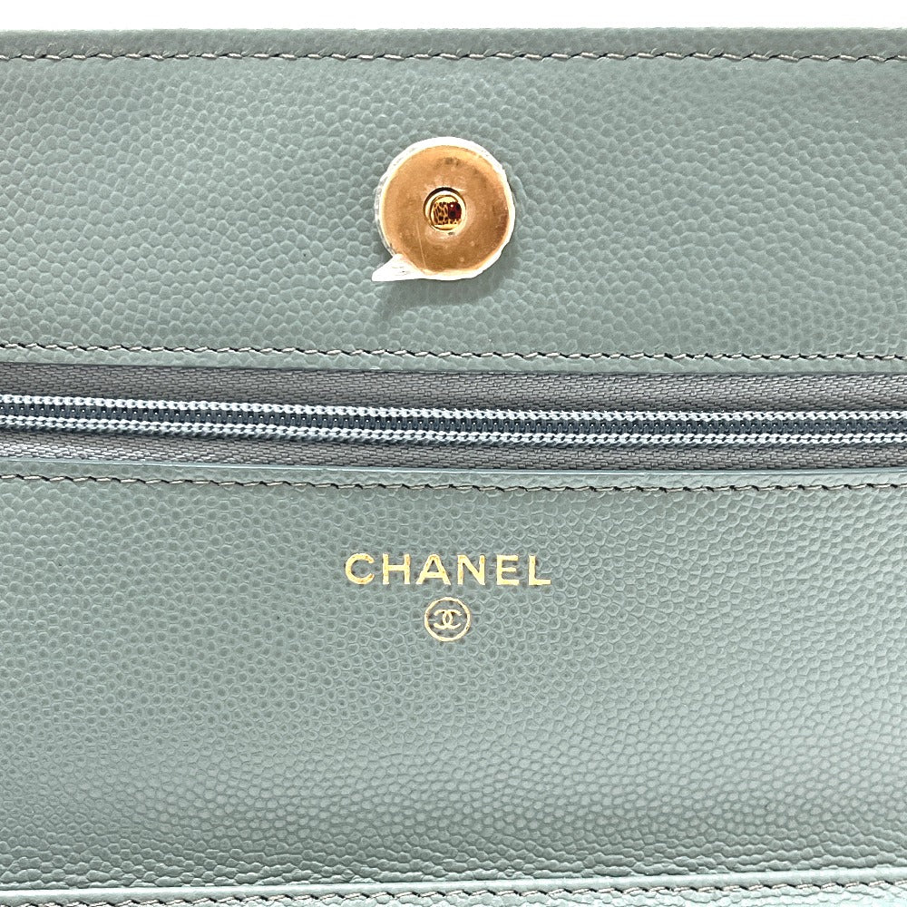 CHANEL AP0250 Matelasse CC Mark Classic Bag Wallet Chain Wallet Pochette Crossbody Shoulder Bag Caviar Leather Blue gray gray Used