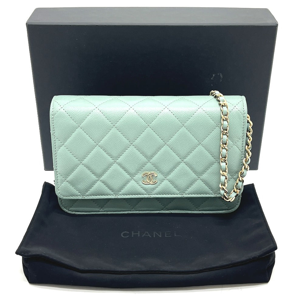 CHANEL AP0250 Matelasse CC Mark Classic Bag Wallet Chain Wallet Pochette Crossbody Shoulder Bag Caviar Leather Blue gray gray Used