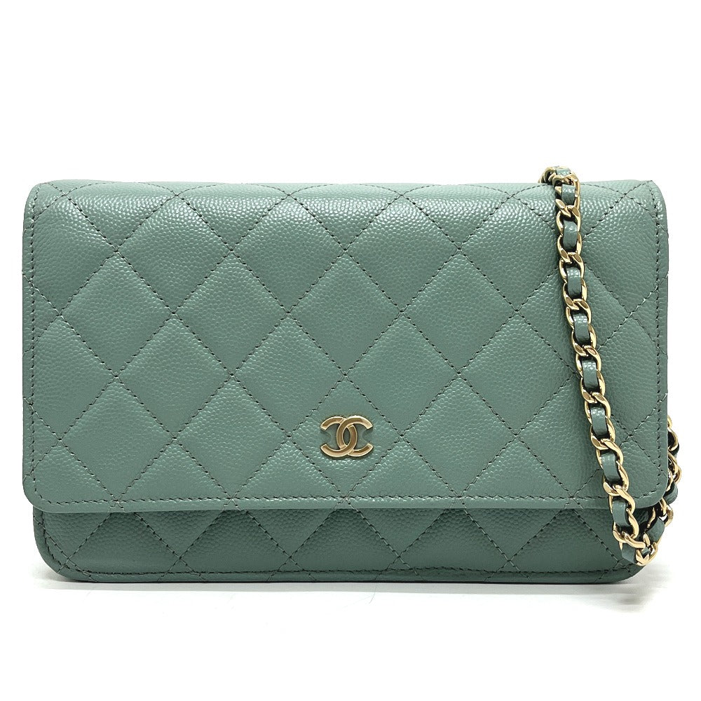 CHANEL AP0250 Matelasse CC Mark Classic Bag Wallet Chain Wallet Pochette Crossbody Shoulder Bag Caviar Leather Blue gray gray Used