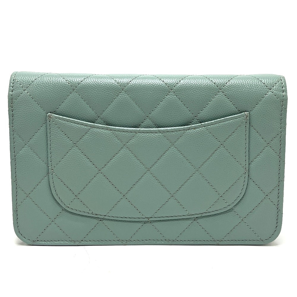 CHANEL AP0250 Matelasse CC Mark Classic Bag Wallet Chain Wallet Pochette Crossbody Shoulder Bag Caviar Leather Blue gray gray Used