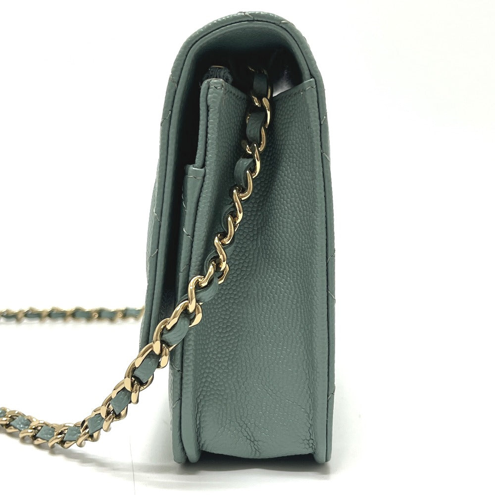 CHANEL AP0250 Matelasse CC Mark Classic Bag Wallet Chain Wallet Pochette Crossbody Shoulder Bag Caviar Leather Blue gray gray Used