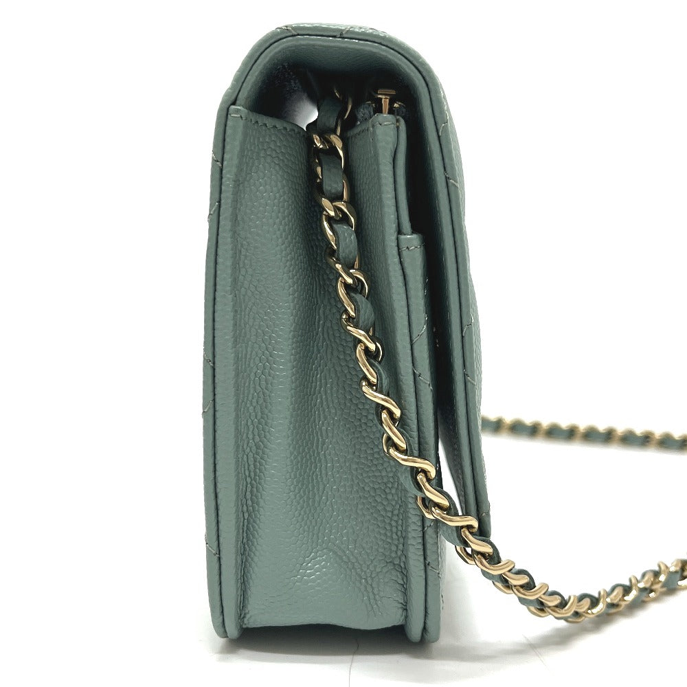 CHANEL AP0250 Matelasse CC Mark Classic Bag Wallet Chain Wallet Pochette Crossbody Shoulder Bag Caviar Leather Blue gray gray Used