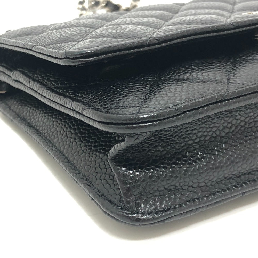 CHANEL AP0250 Matelasse CC Mark Classic Chain Wallet SilverHardware Shoulder Bag Caviar Leather Black Used
