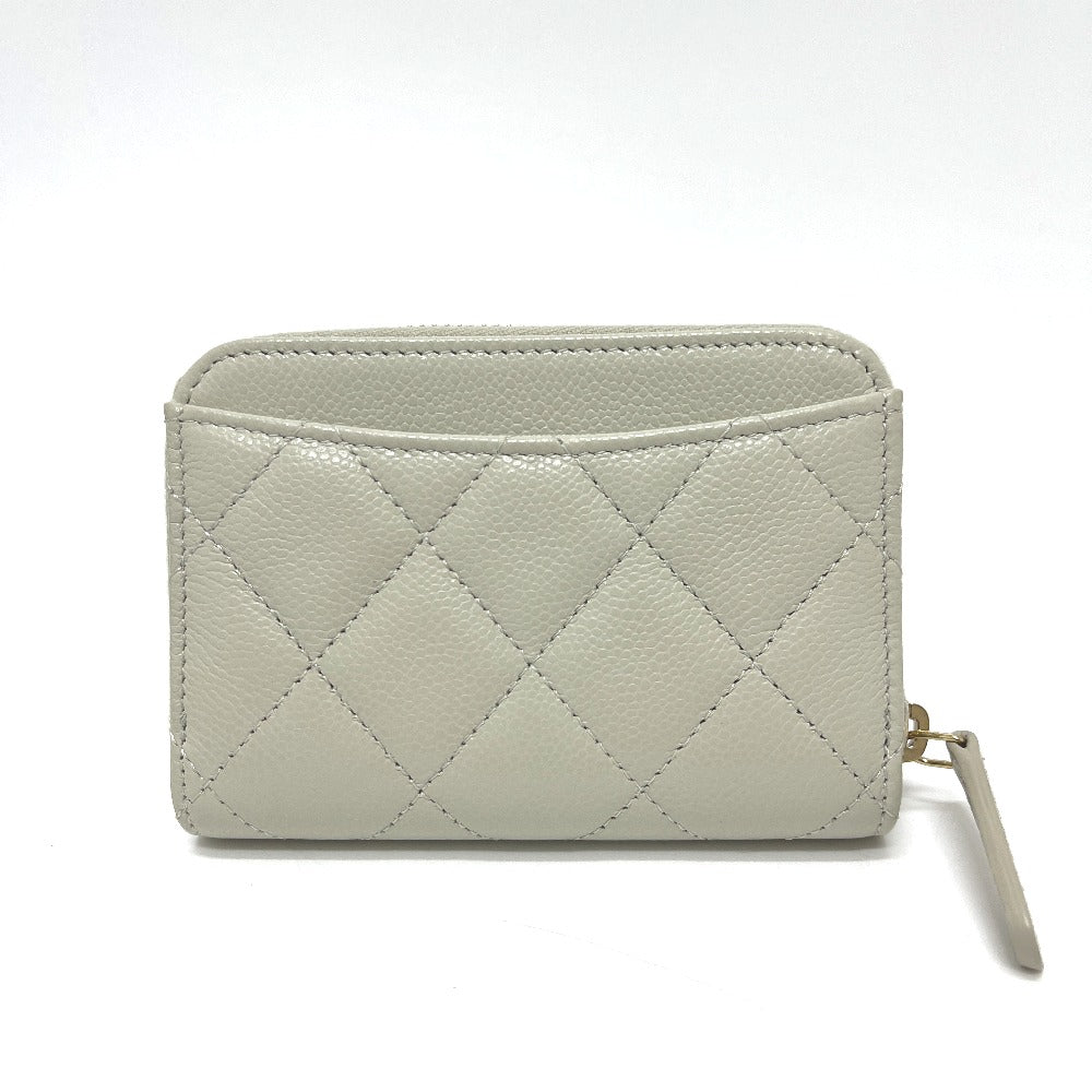 CHANEL AP0216 CC Mark Matelasse Classic Zip Wallet coin purse Caviar Leather gray/GoldHardware Used